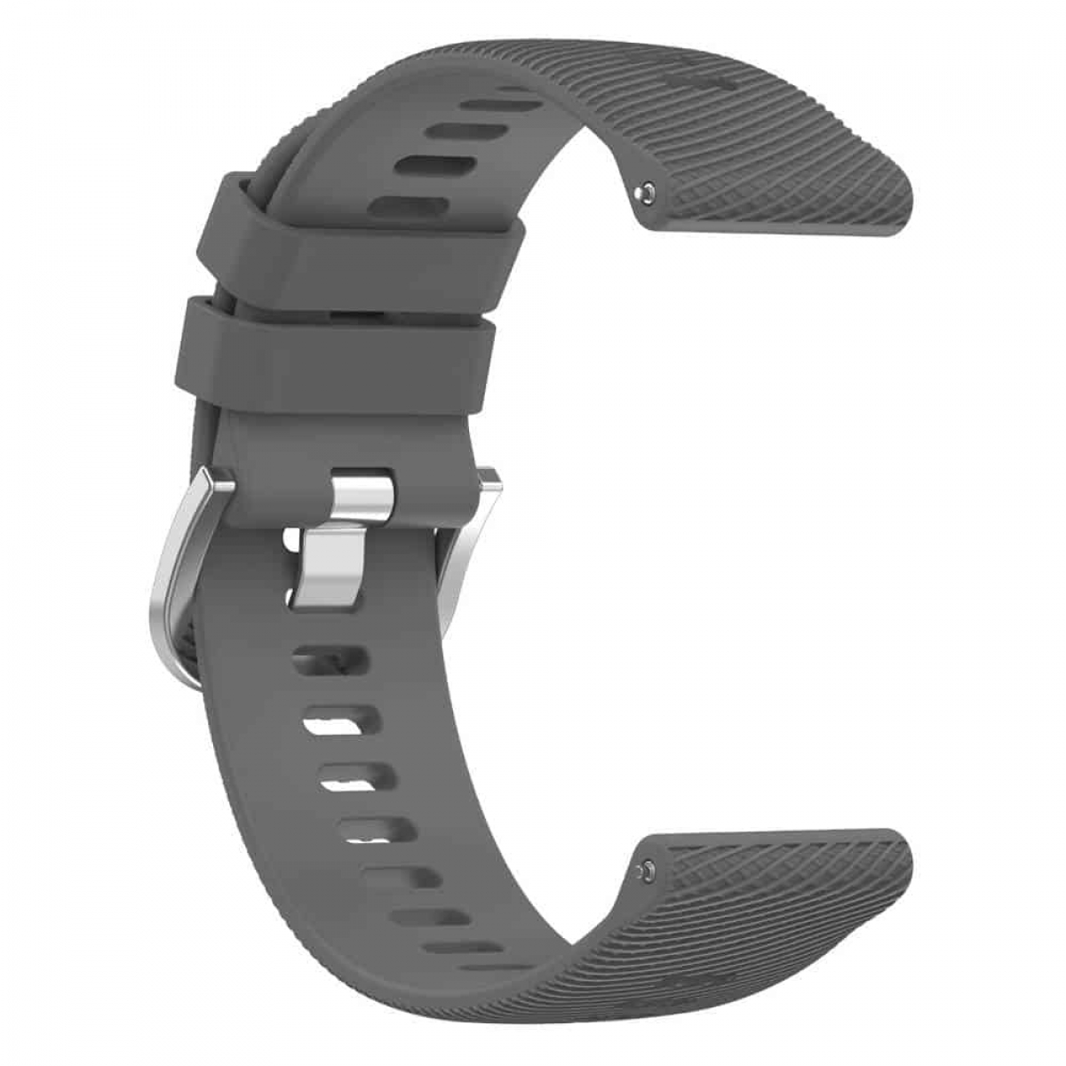 Ein graues Armband mit silberner Schnalle in C-Form.