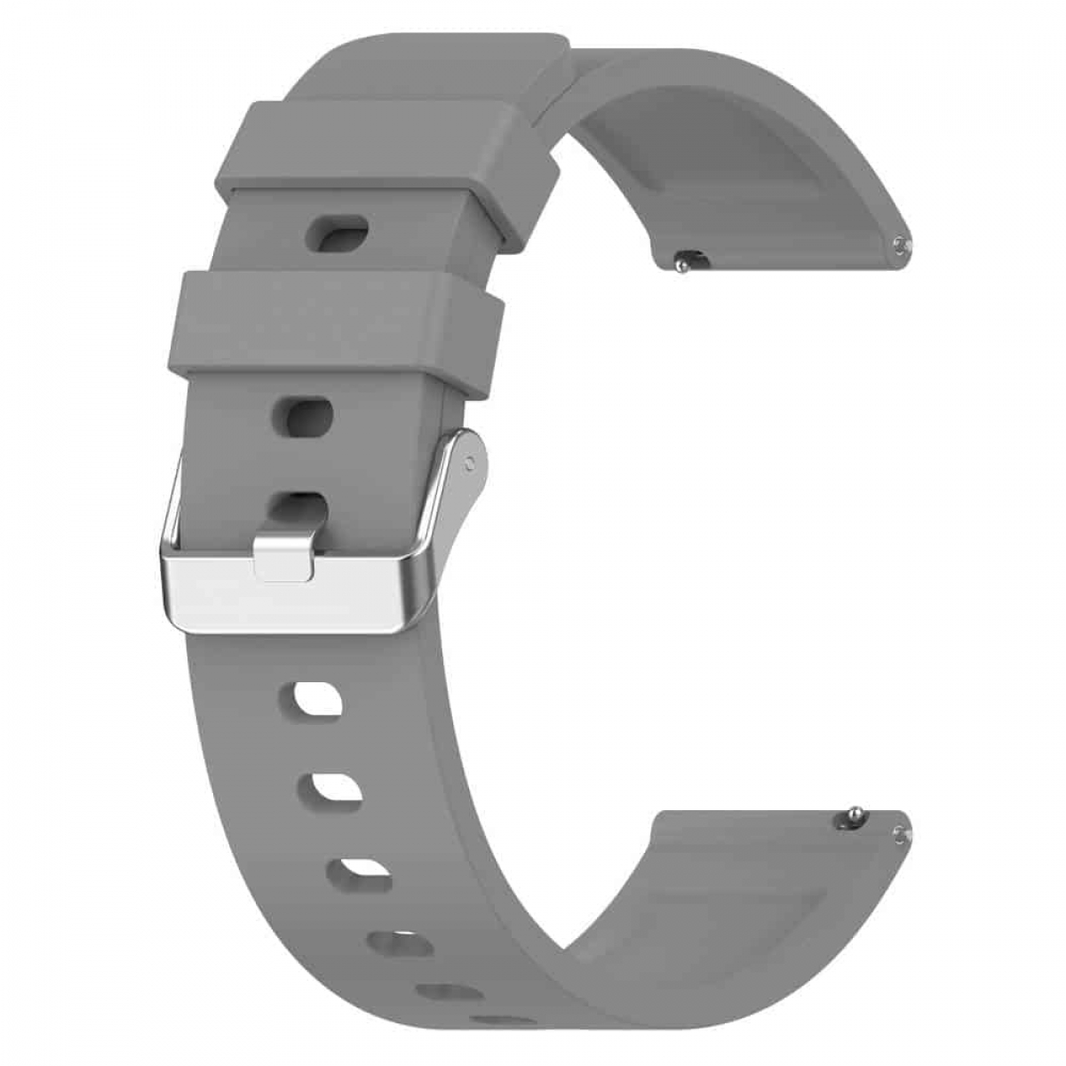 Graues Uhrenarmband mit Metallschnalle, isoliert auf weißem Hintergrund.