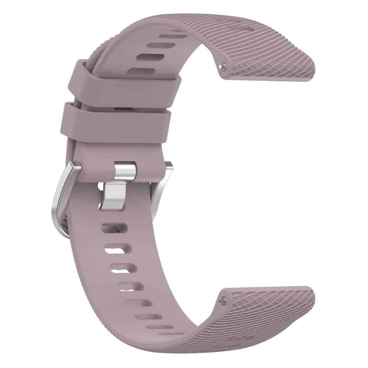 Rosa Uhrenarmband mit Metallschnalle, C-förmig, auf weißem Hintergrund.