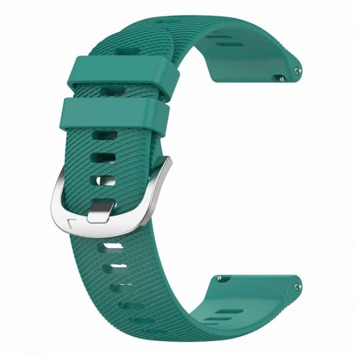 Ein grünes Armband mit silberner Schnalle in C-Form.