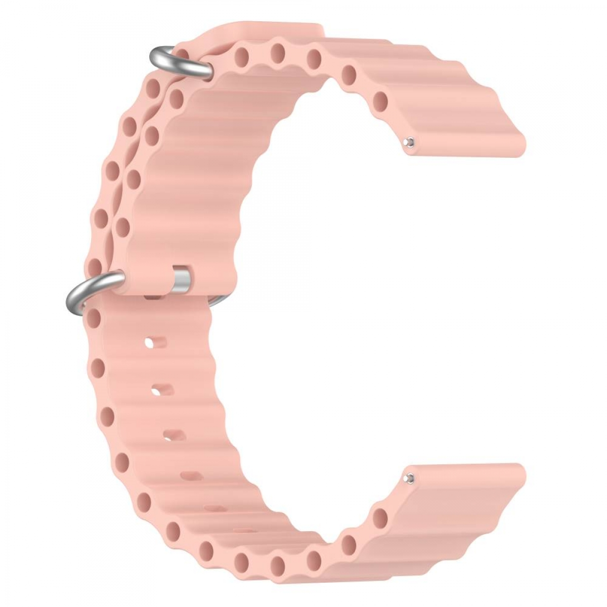 Hellrosa Uhrenarmband mit wellenförmiger Textur und Metallstiften.