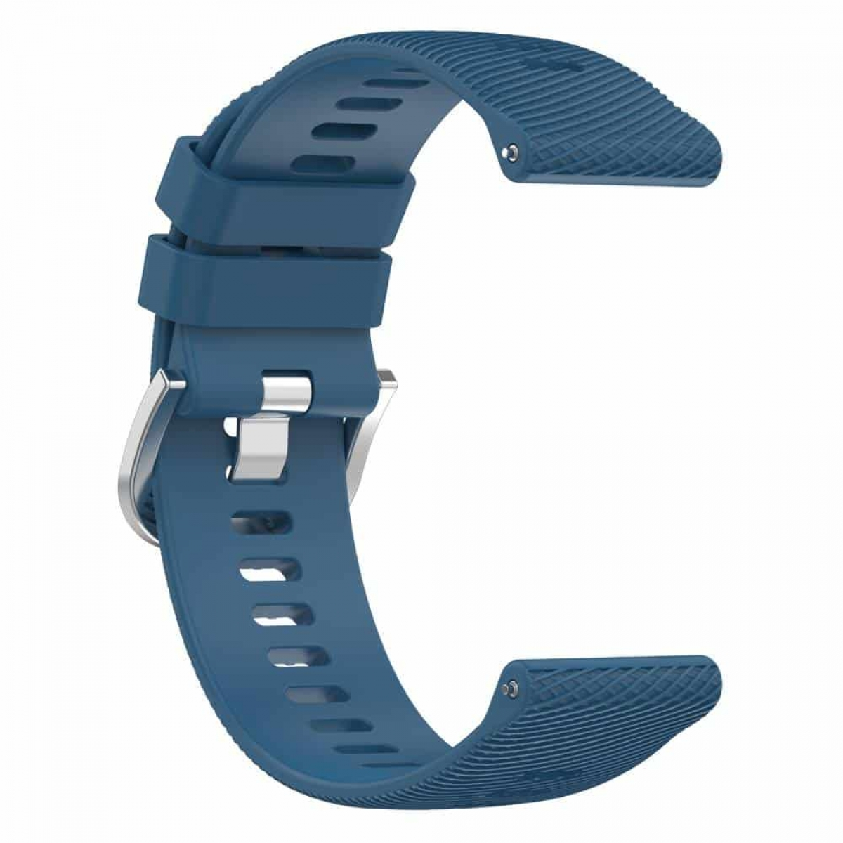 Blaues Uhrenarmband mit Schnalle. Wellige Textur. Weißer Hintergrund.