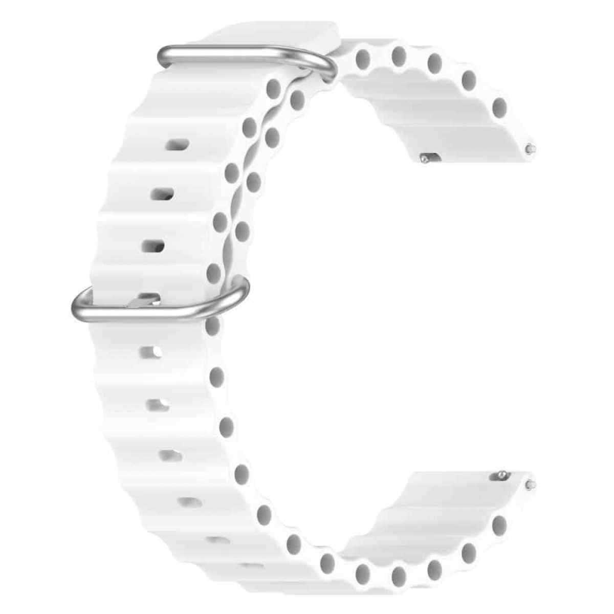 Weißes Uhrenarmband mit wellenförmigem Design. Weißer Hintergrund.
