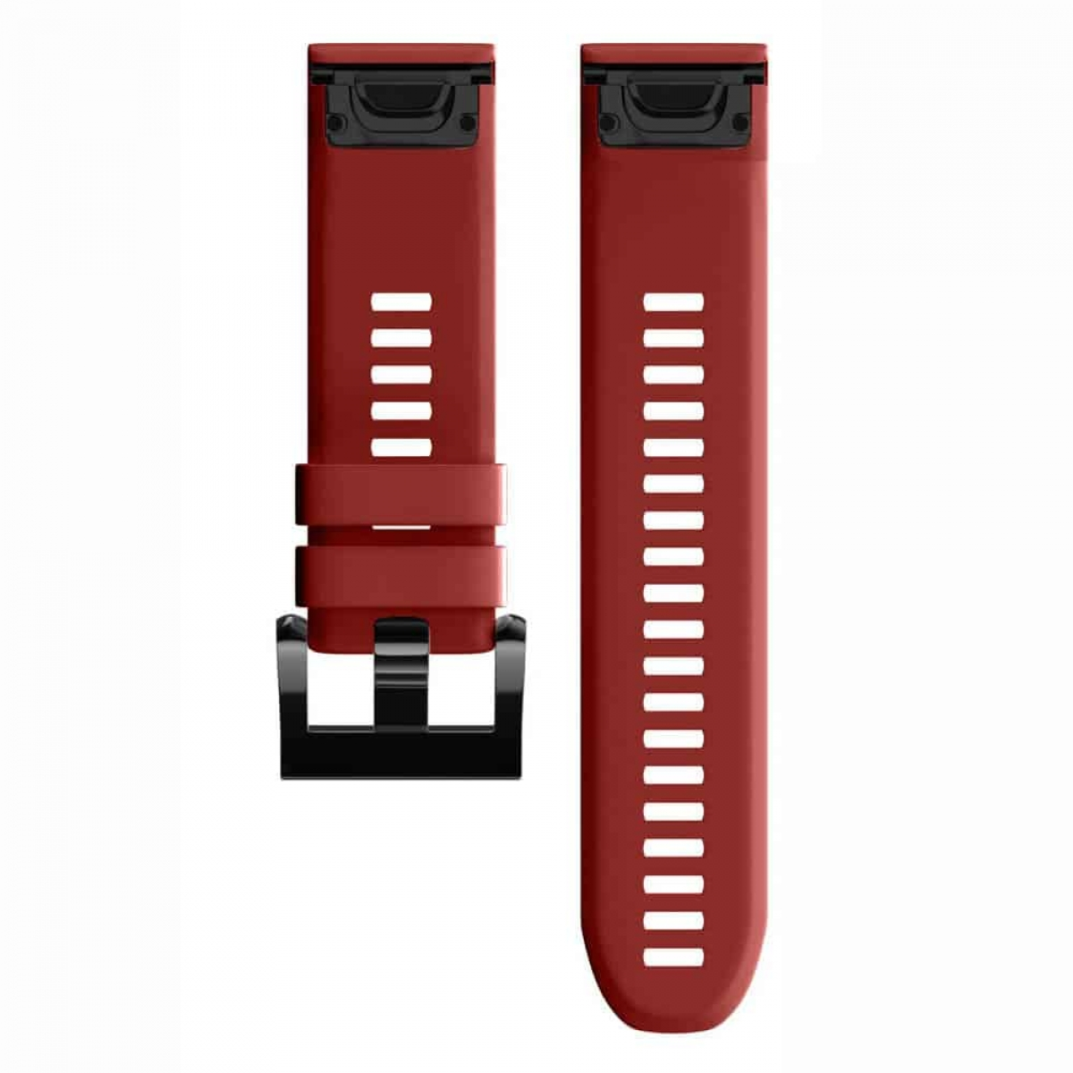 Rotes Armband mit schwarzem Verschluss und rechteckigem Design.