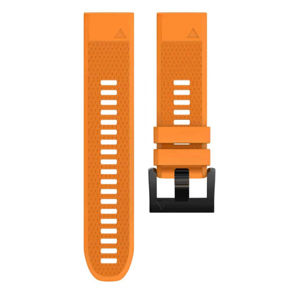 Zwei orangefarbene Uhrenarmbänder. Eines hat eine Schnalle, das andere Löcher zur Anpassung.