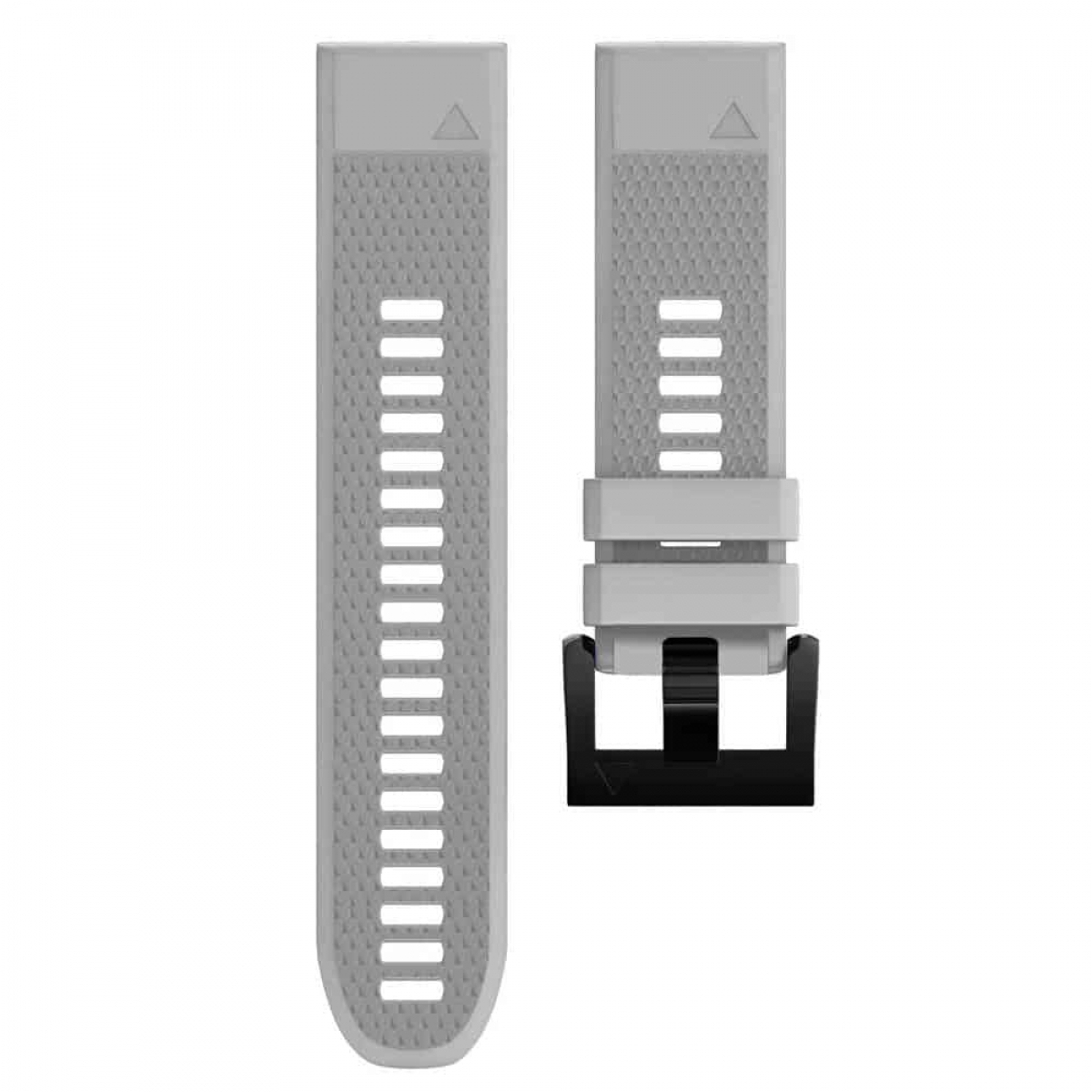 Zwei hellgraue Uhrenarmbänder mit schwarzer Schnalle.