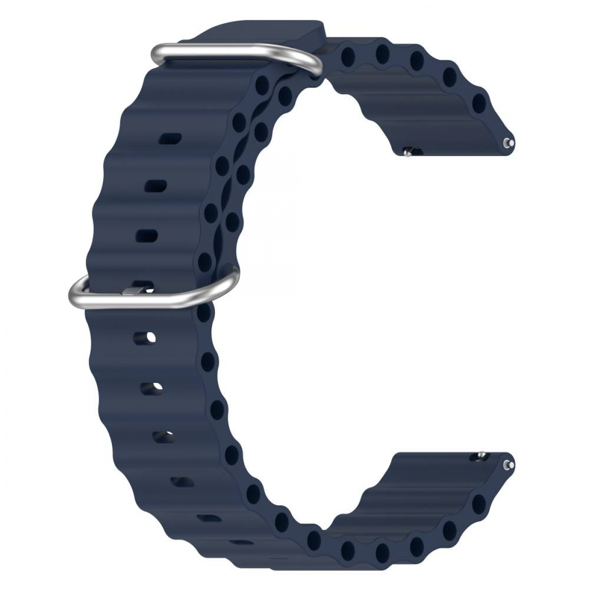Dunkelblaues Uhrenarmband. Mit Wellenmuster und Metallschnalle.