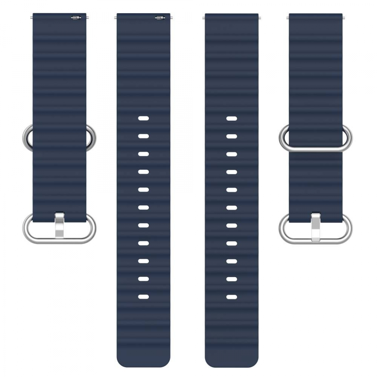 Zwei blaue Uhrenarmbänder nebeneinander auf einer weißen Oberfläche.