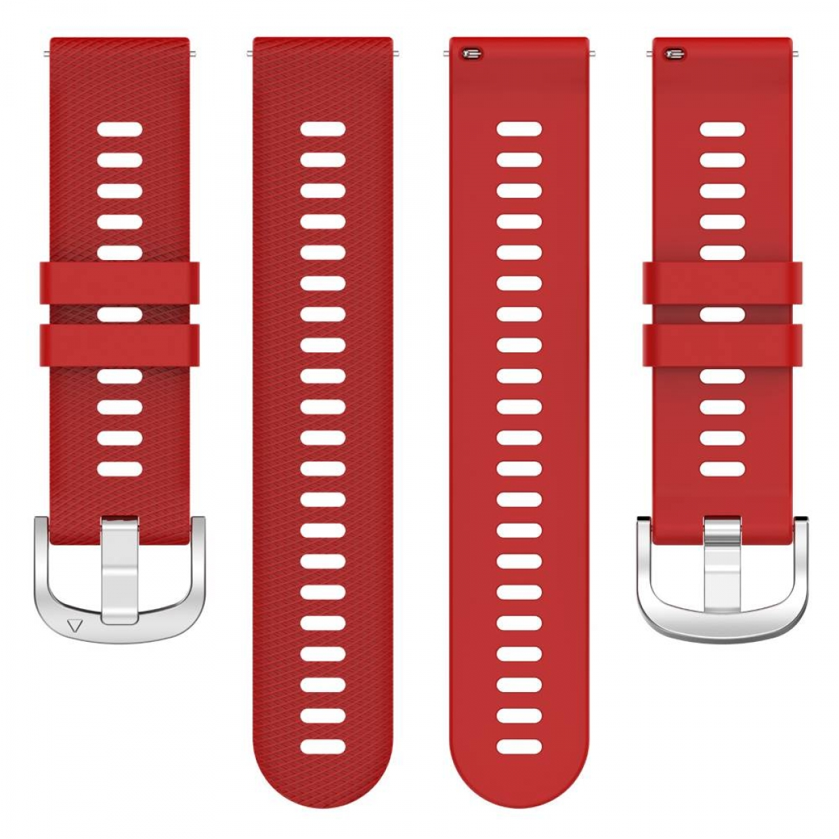 Vier rote Uhrenarmbänder mit silbernen Schnallen. Sie sind neu und in gutem Zustand.