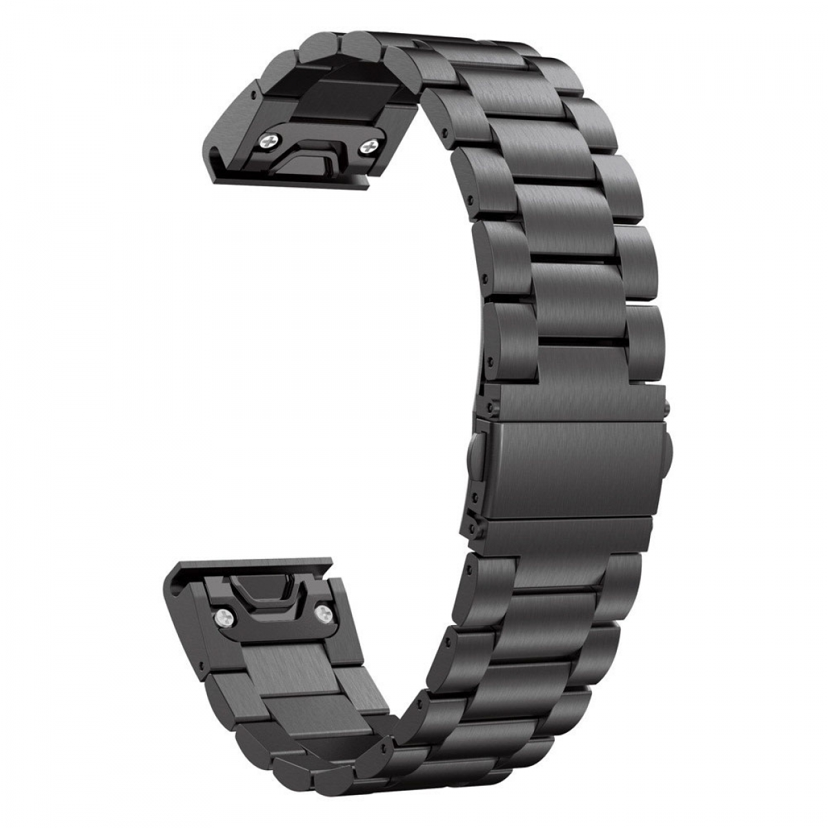 Schwarzes Uhrenarmband. Metallglieder. Verschluss. Schlankes Design.