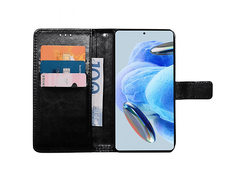 CASEONLINE 3-karten, Bookcover, Xiaomi, Note 12 Schwarz Redmi Pro