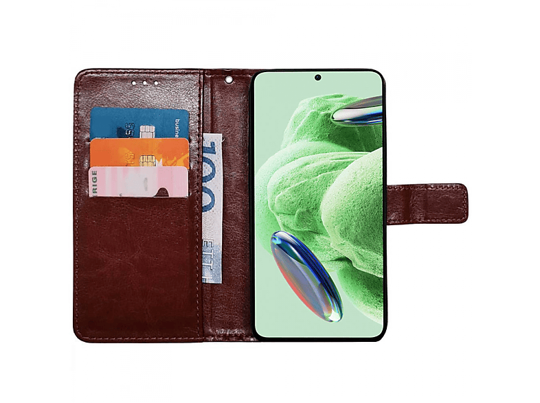 CASEONLINE 3-karten, Bookcover, Xiaomi, Redmi Note 12 5G, Braun
