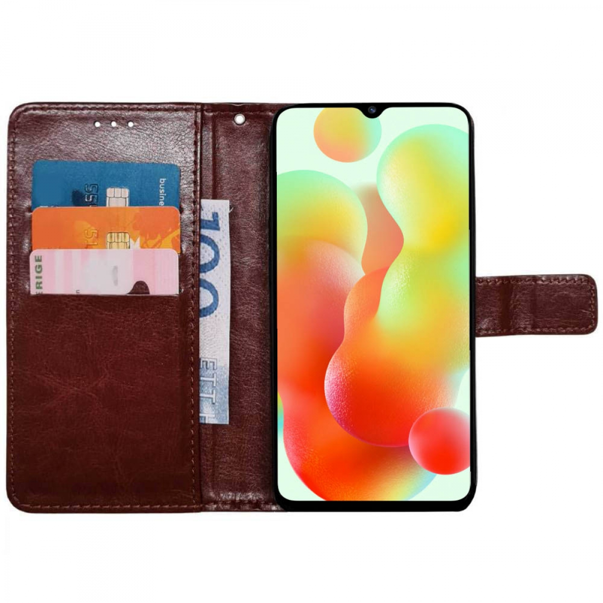 Braun Xiaomi, 3-karten, Bookcover, Redmi 12C, CASEONLINE