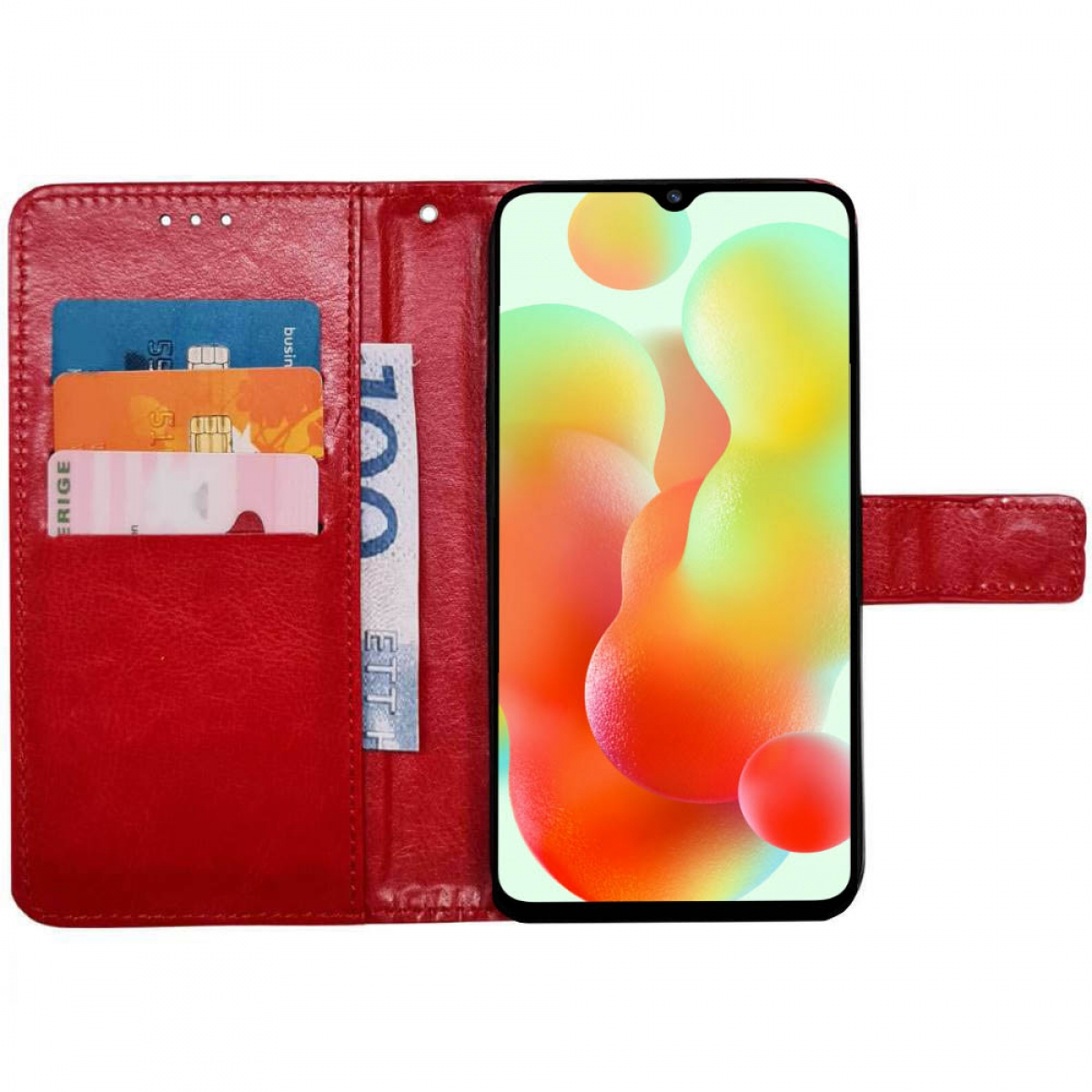 CASEONLINE 3-karten, Bookcover, 12C, Xiaomi, Rot Redmi