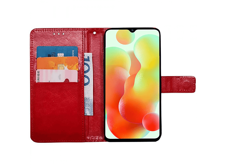 CASEONLINE 3-karten, Bookcover, Xiaomi, Redmi 12C, Rot