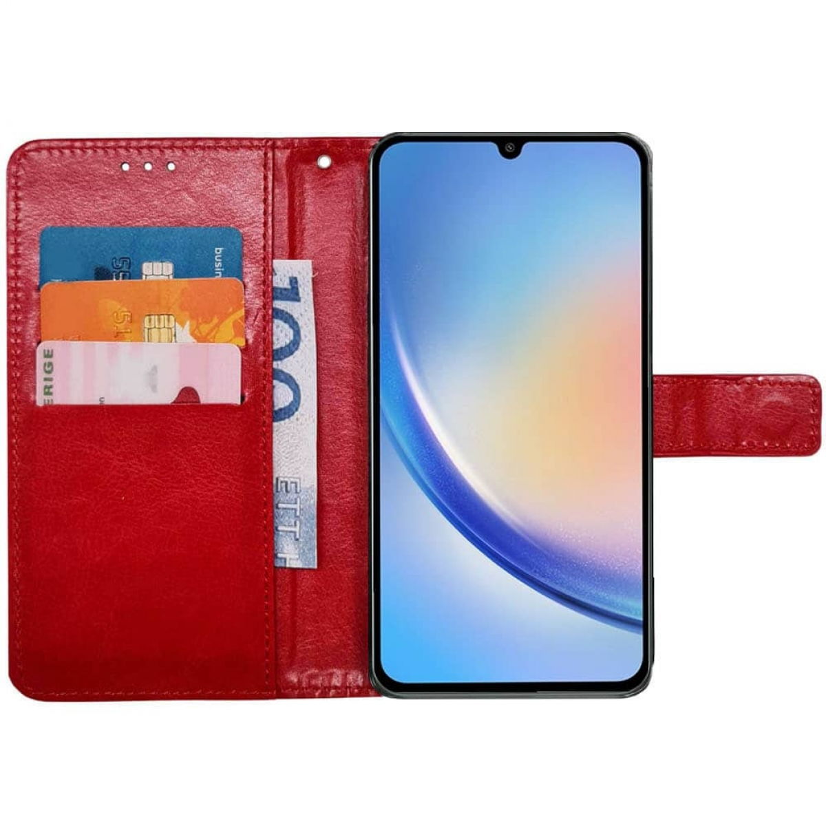 CASEONLINE 3-karten, Bookcover, Samsung, Galaxy Rot A24 4G