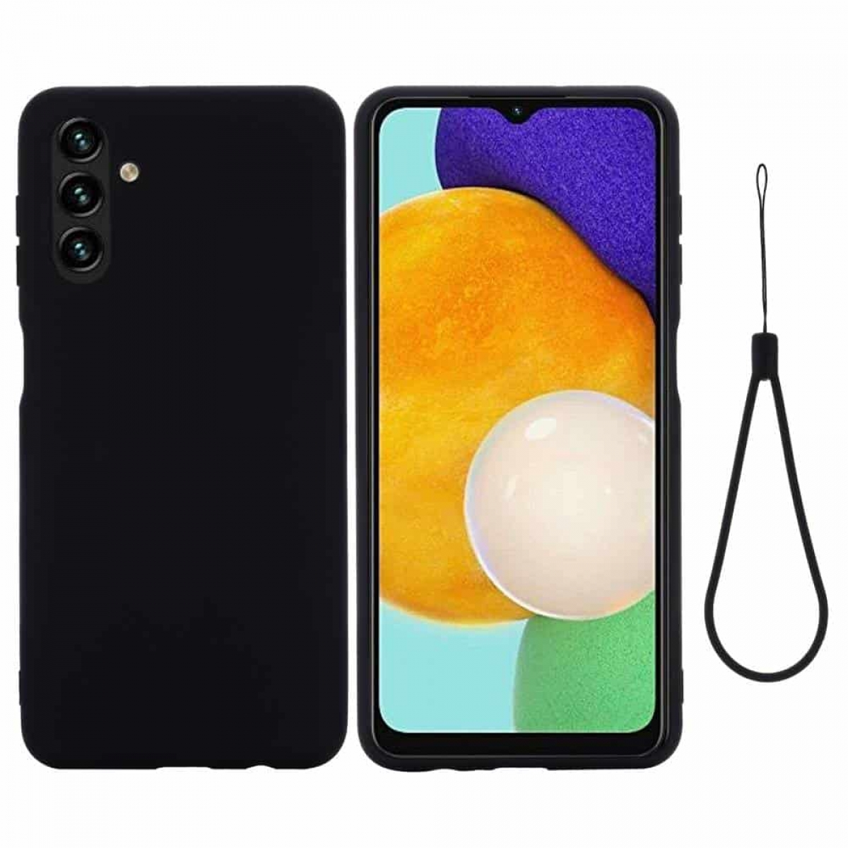 Zwei schwarze Handyhüllen. Eine ist auf dem Telefon. Die andere ist leer. Das Telefon ist schwarz.