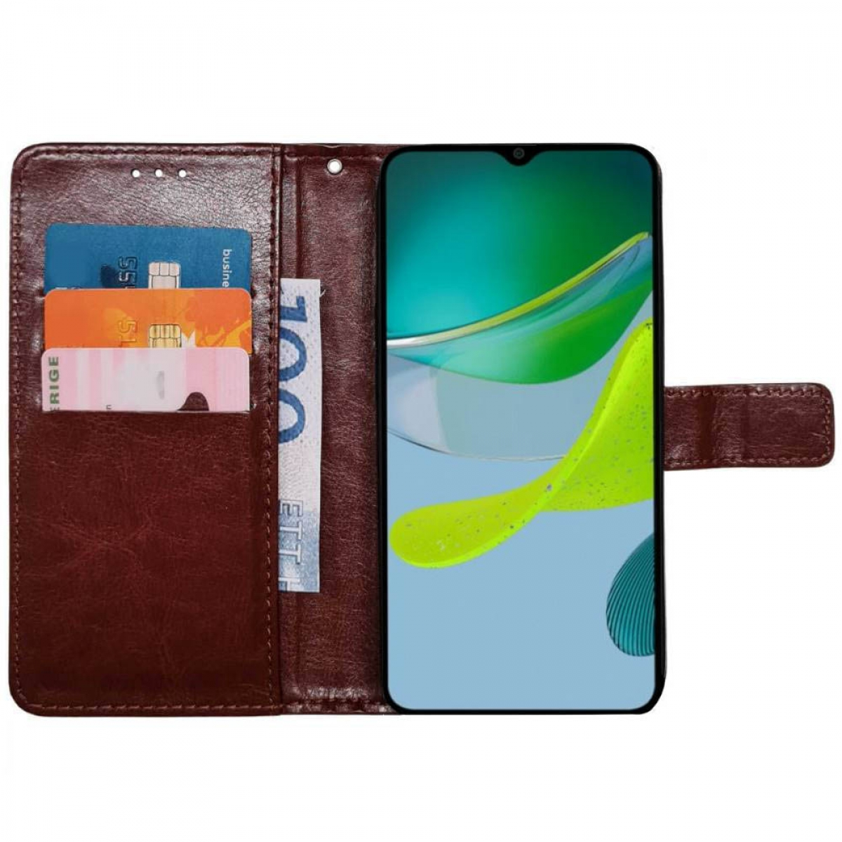 CASEONLINE 3-karten, Bookcover, Motorola, Moto E13, Braun