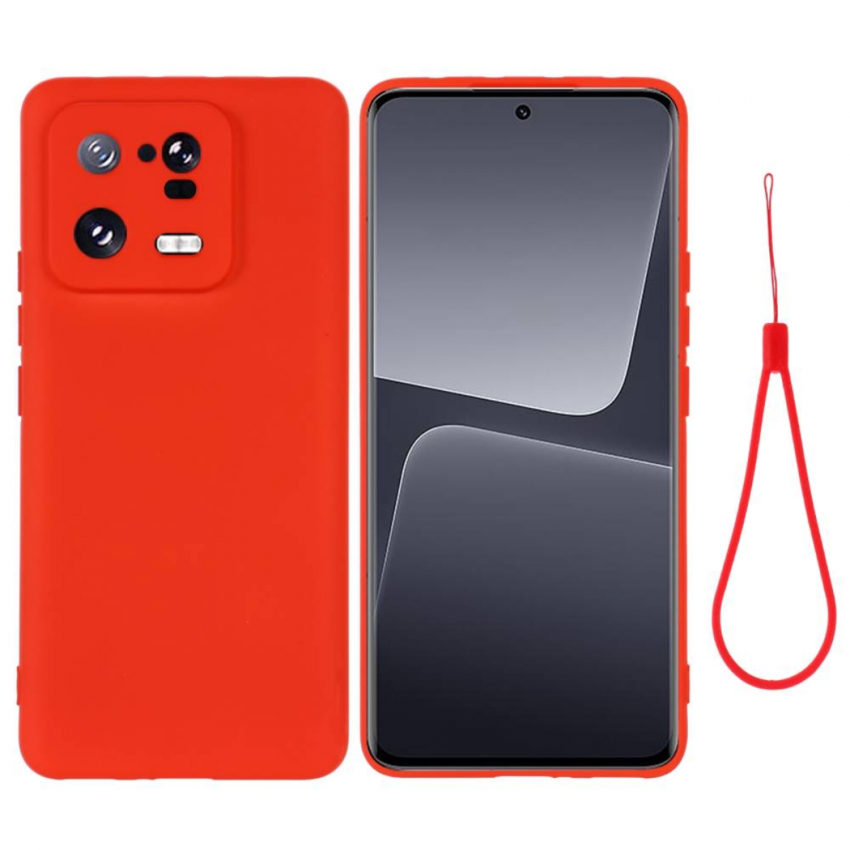 Rote Handyhülle mit roter Handschlaufe. Die Handyhülle befindet sich auf weißem Hintergrund.