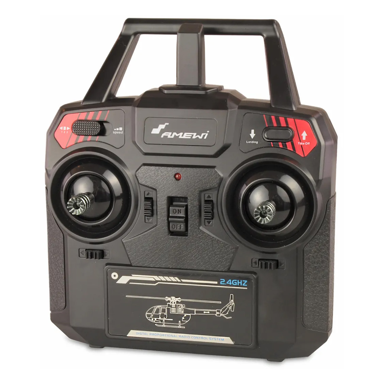 Mando a distancia negro para helicóptero RC Amewi de 2,4 GHz con dos joysticks.