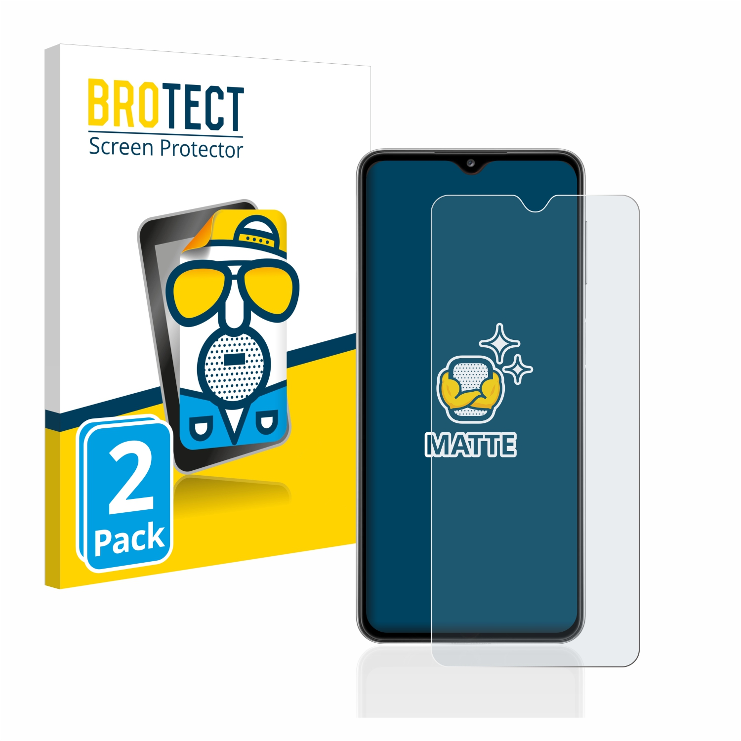 Telefon mit Displayschutz und einer Box: Displayschutz auf dem Telefon.