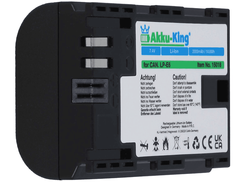 AKKU-KING Akku kompatibel LP-E6 Kamera-Akku, 2000mAh 7.4 Volt, Li-Ion Canon mit