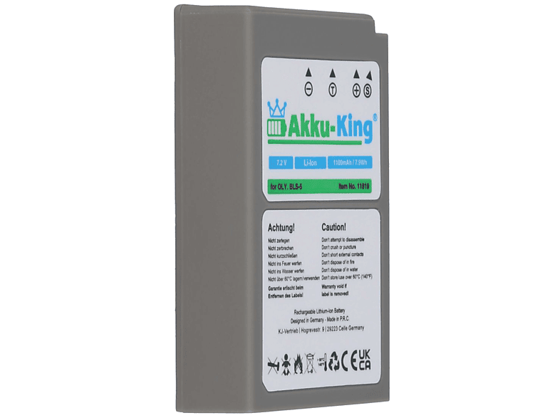 AKKU-KING Akku kompatibel mit Olympus BLS-5 Li-Ion Kamera-Akku, 7.2 Volt, 1100mAh