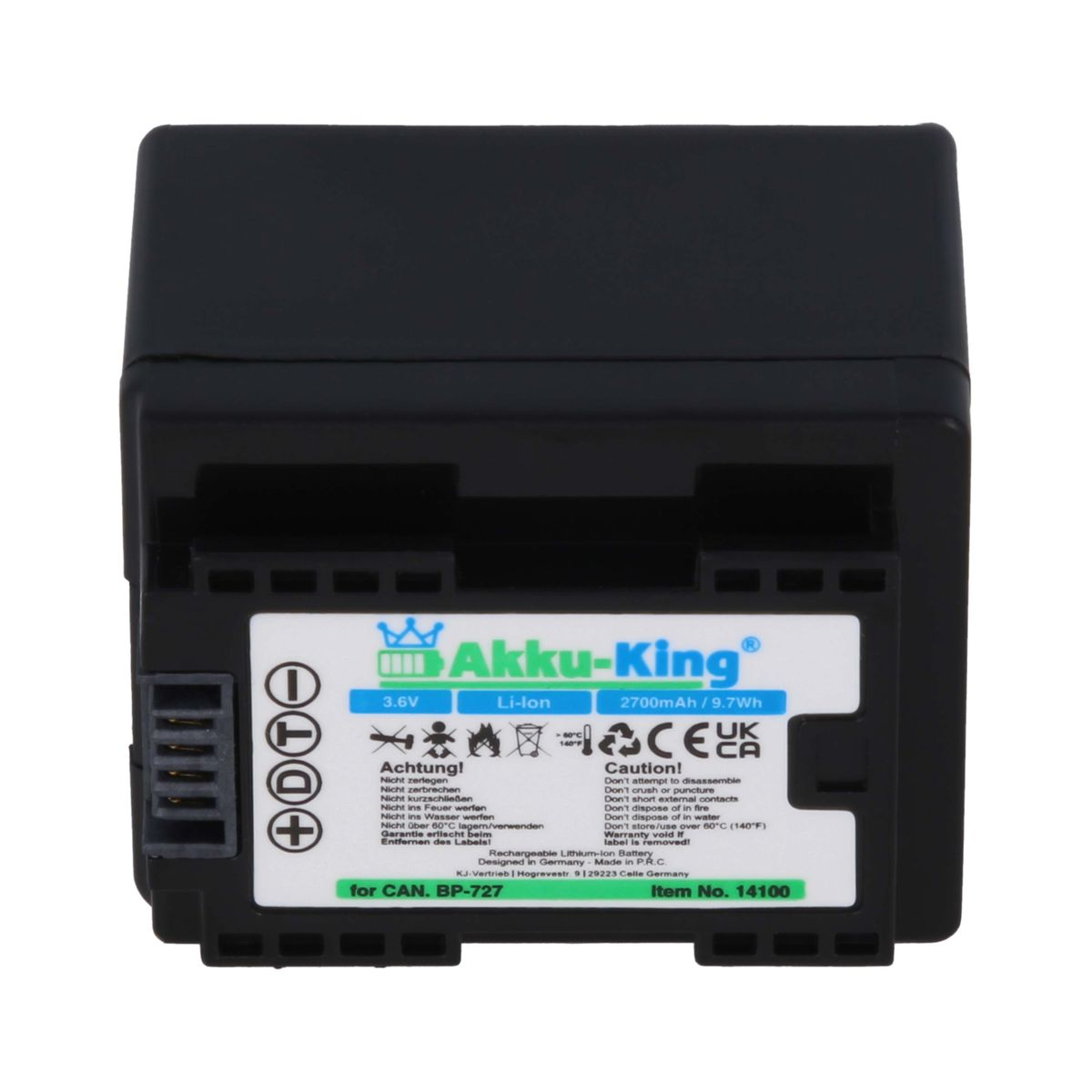 AKKU-KING Akku kompatibel mit Canon BP-727 2700mAh Li-Ion Kamera-Akku, 3.6 Volt