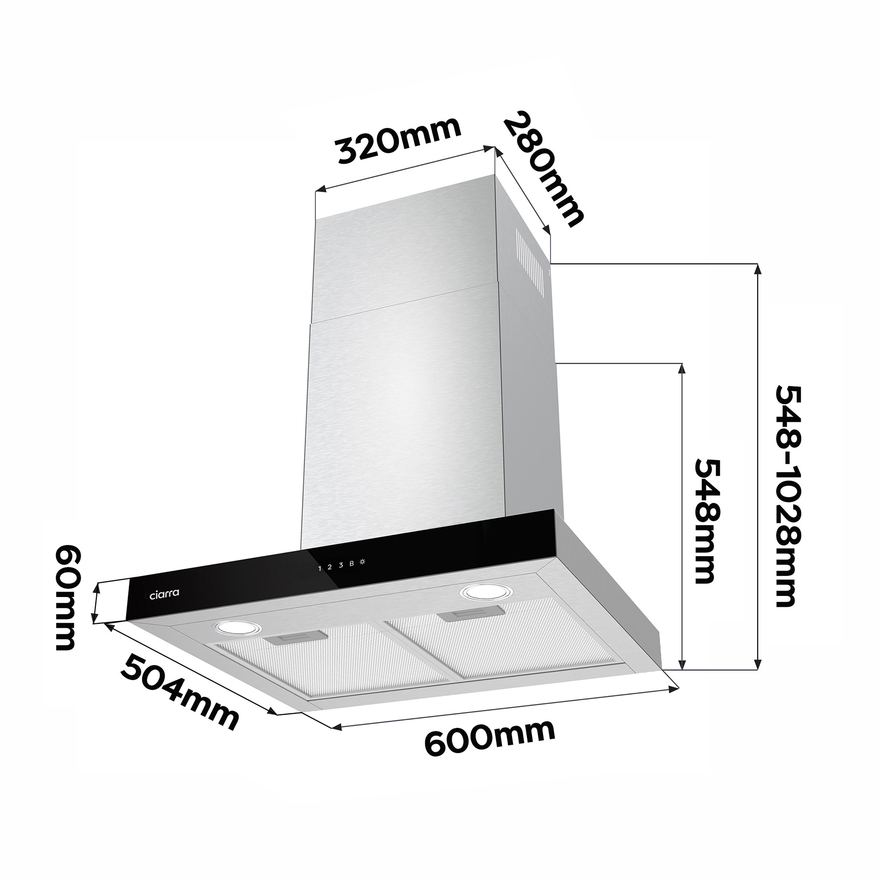 CIARRA CBCS6102, Dunstabzugshaube breit) (600 mm