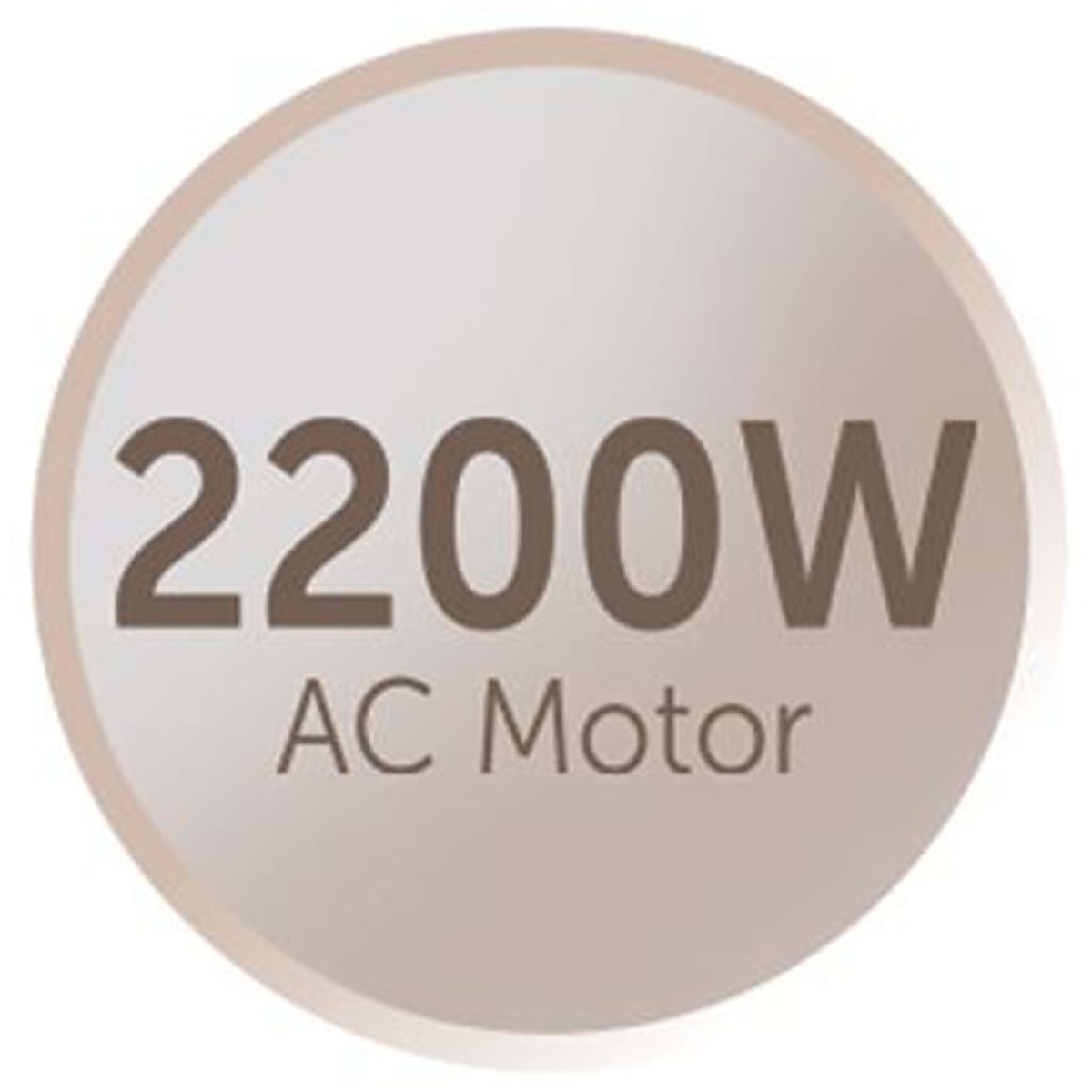 Okrągła etykieta z napisem "2200W AC Motor" na rozmytym tle.