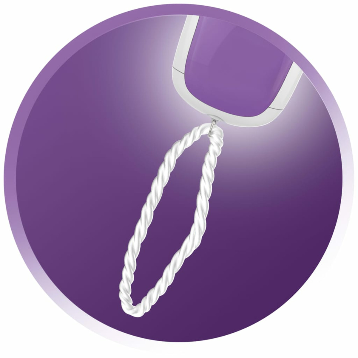 Biała lina zwisa z fioletowej powierzchni. Lina jest skręcona i wydaje się gruba i trwała.