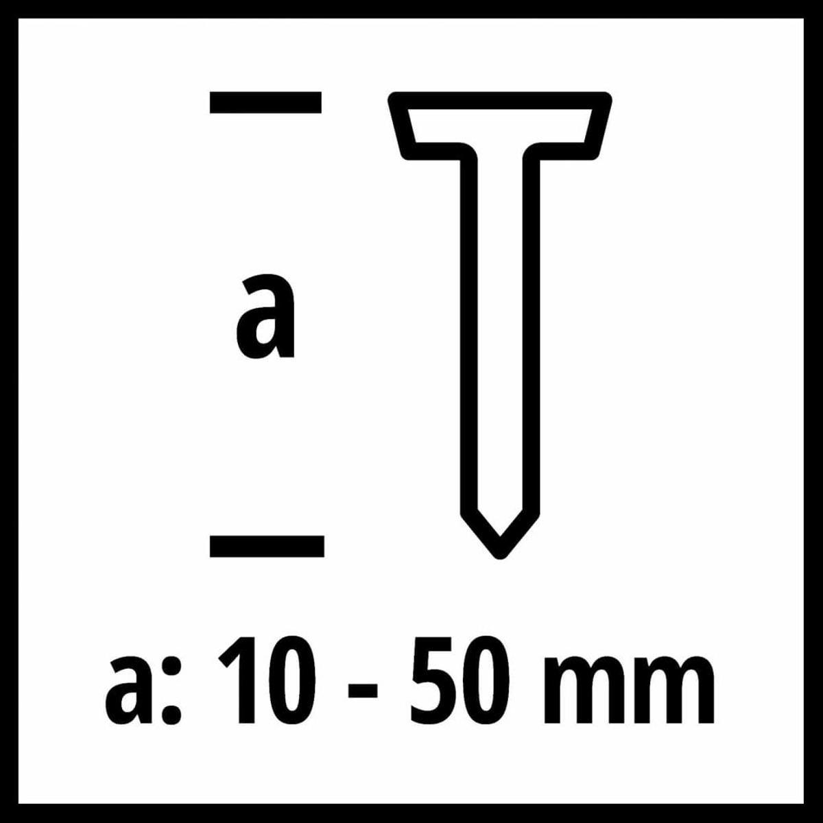 Un simbolo con forma di chiodo, con il testo 'a: 10-50 mm' sotto.