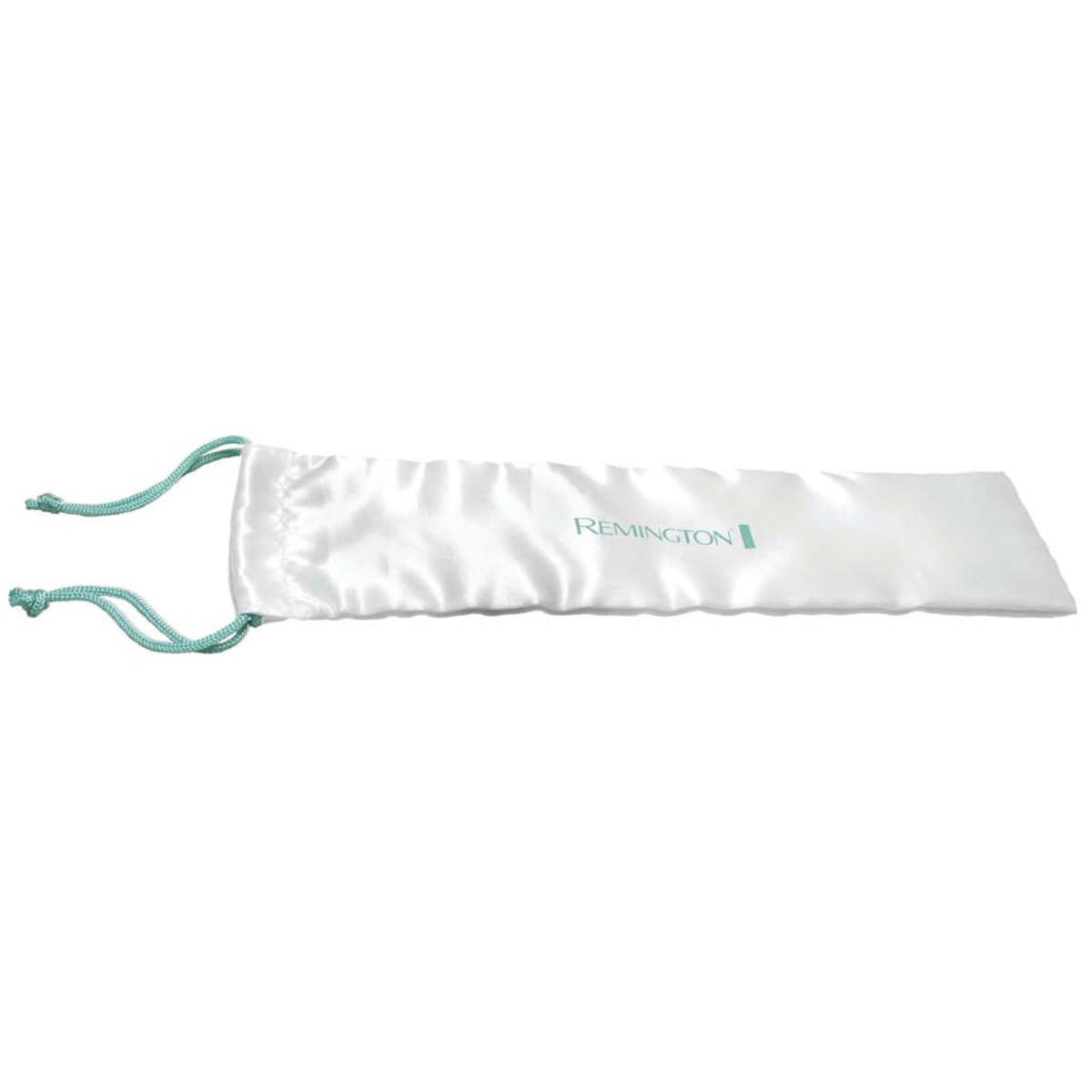 Sac en satin blanc avec un cordon bleu et le nom 'Remington'.