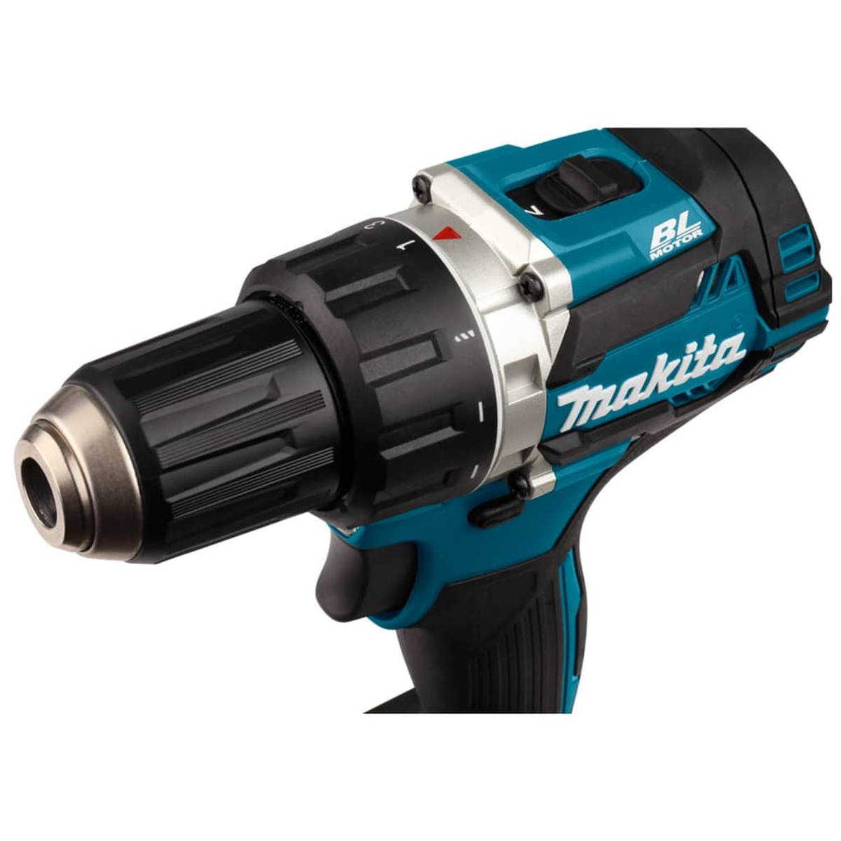 Ein türkis-schwarzer Bohrer mit dem Makita-Logo.