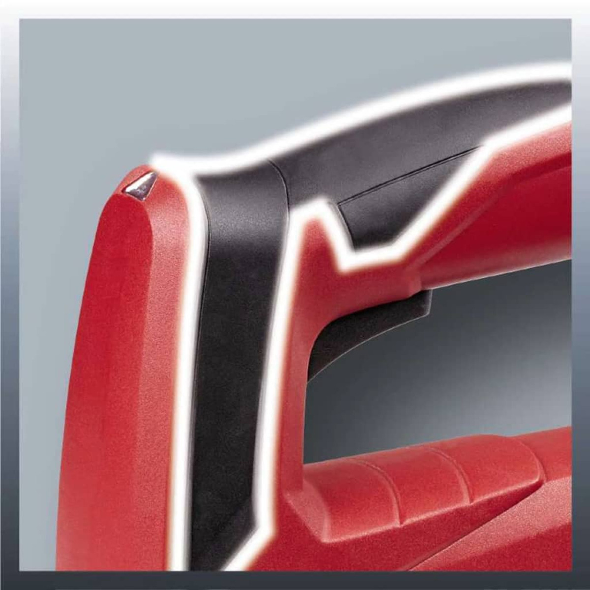 Seghetto alternativo rosso e nero con contorno bianco che evidenzia il design.