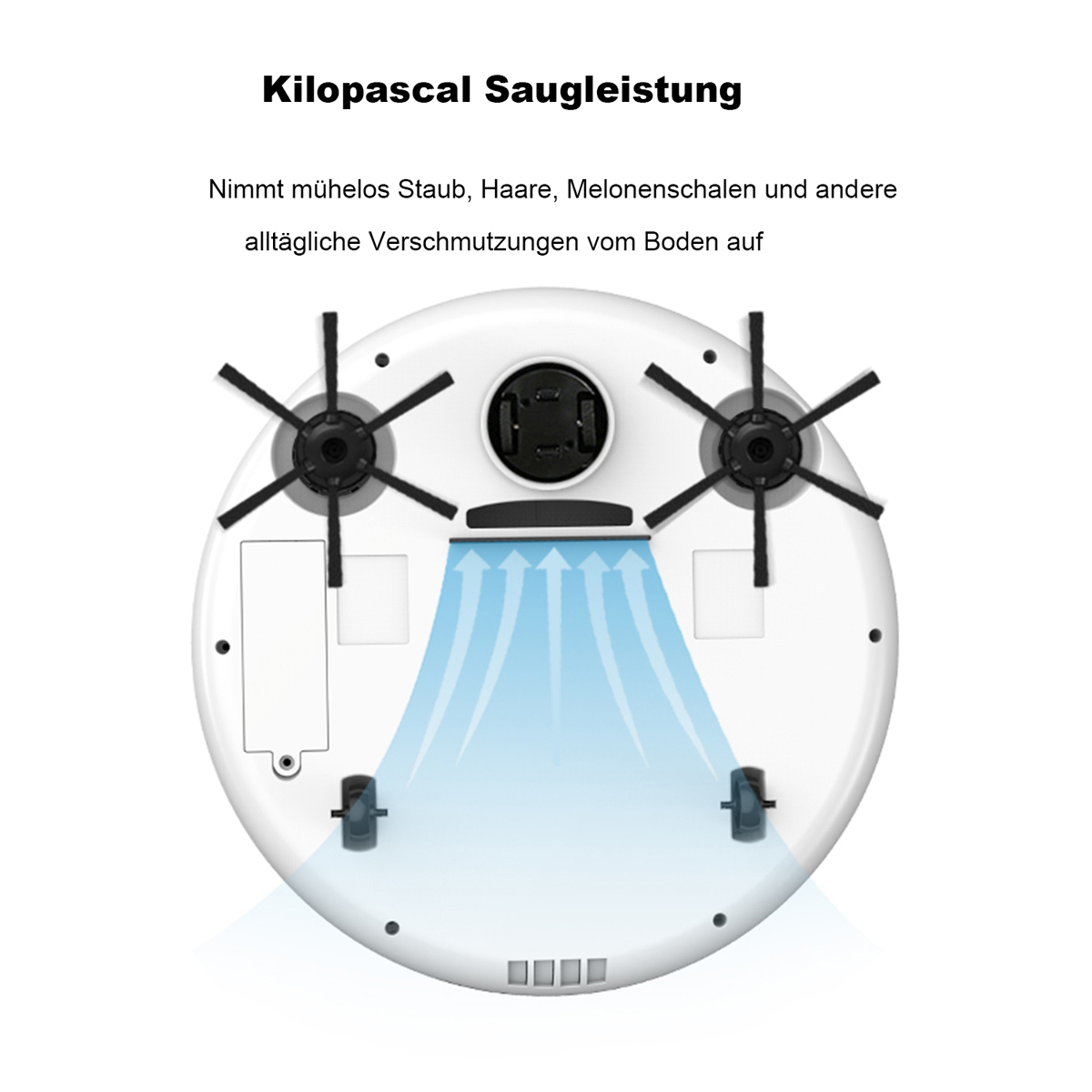 Roboter-Staubsaugerbasis, die die Saugleistung zeigt.