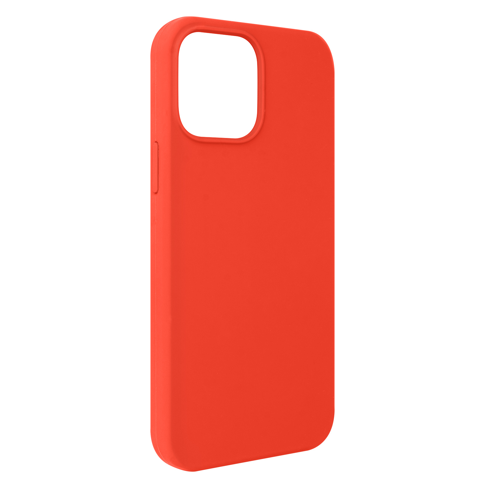 Custodia per telefono rosso brillante. Ha una finitura liscia e opaca e un ritaglio per la fotocamera.
