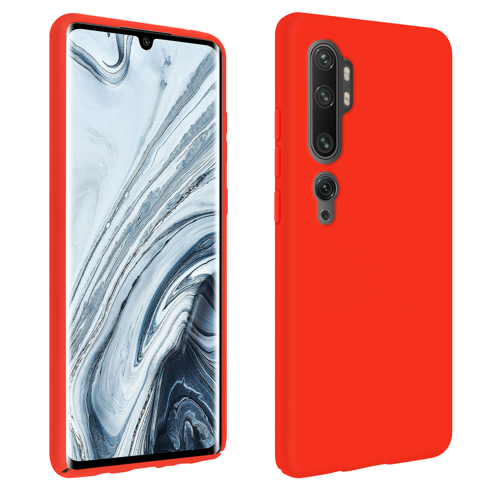 Custodia rossa su un telefono, che copre la parte posteriore e i lati.