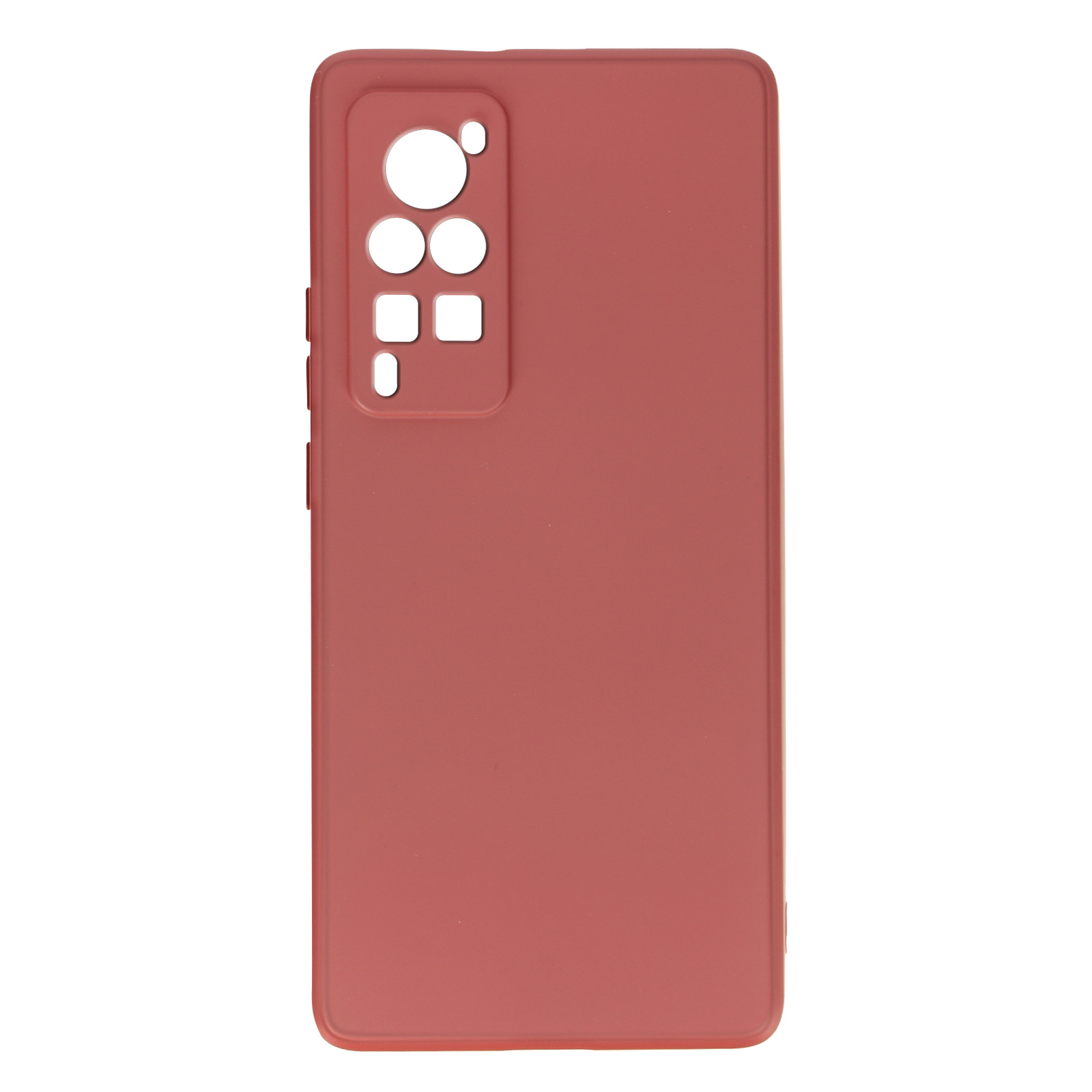 Custodia per telefono rossa con aperture per fotocamera e pulsanti. La custodia è rettangolare.