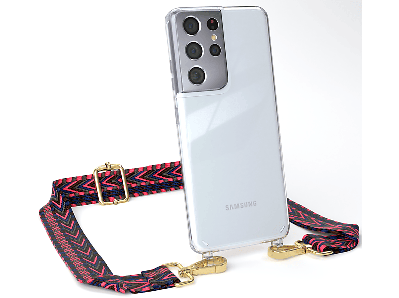 EAZY Ultra Umhängetasche, CASE Pink Galaxy Handyhülle Transparente Blau Kordel Samsung, S21 Boho Style, 5G, / mit