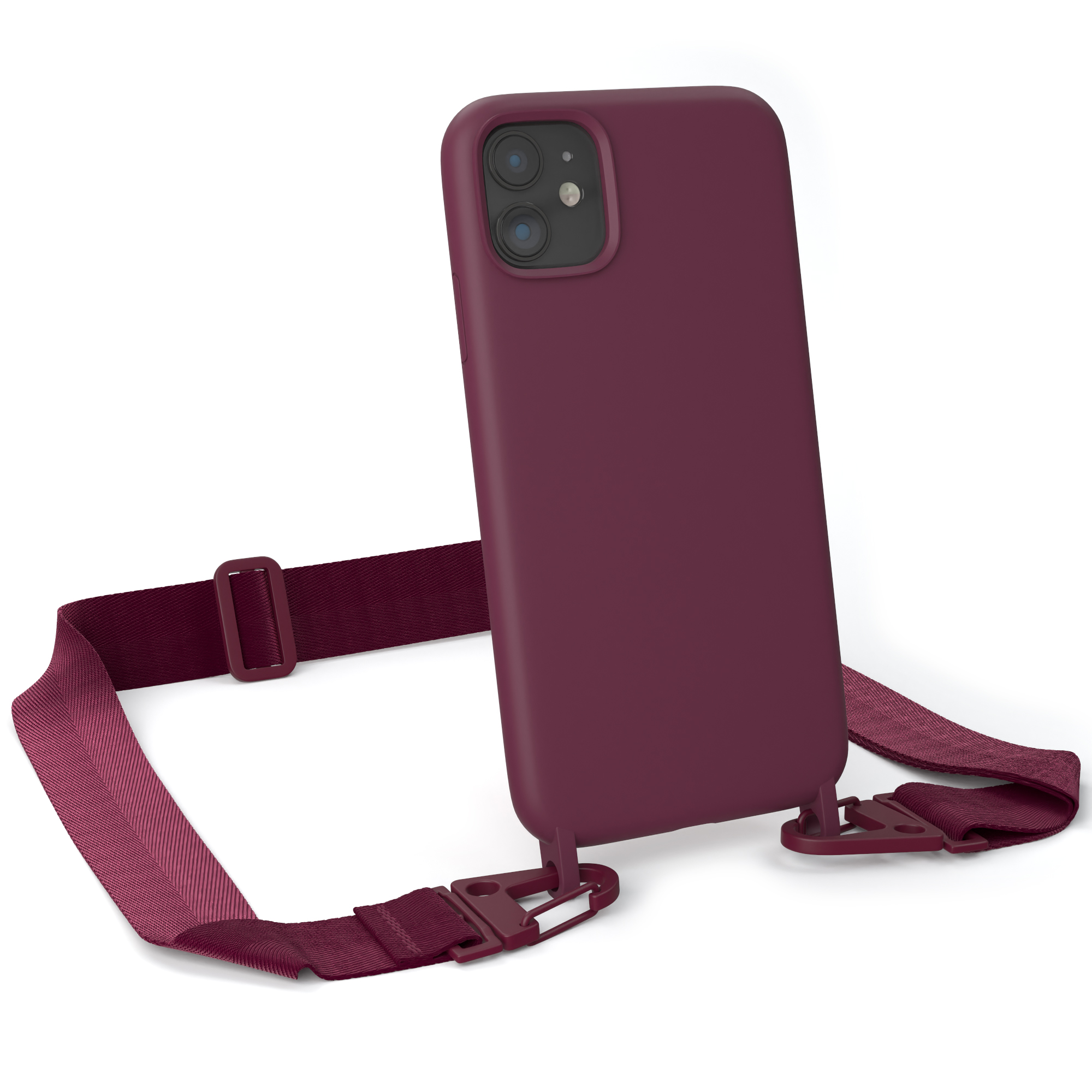 EAZY CASE Handy Kette Breit Beere iPhone Rot mit Burgundy Premium Umhängetasche, Silikon Karabiner Hülle, Apple, 11, 