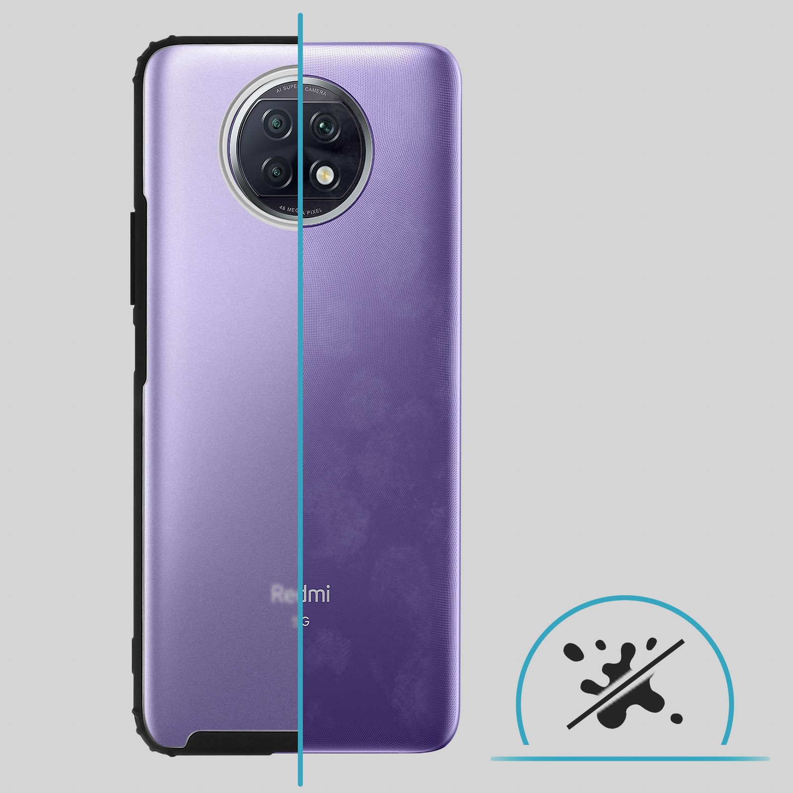 Lila Telefon mit Kamerahügel und Spritzsymbol.