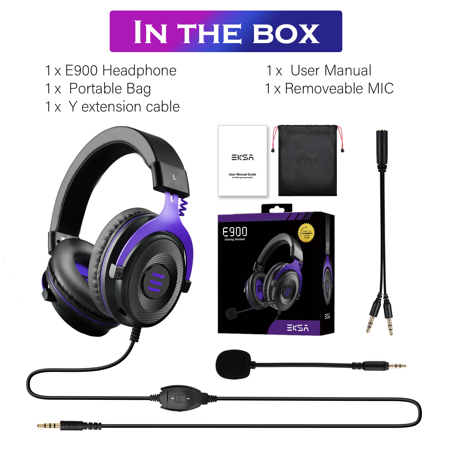 EKSA-TRADE E900, Over-ear Headset Gaming mit Purple Mikrofon
