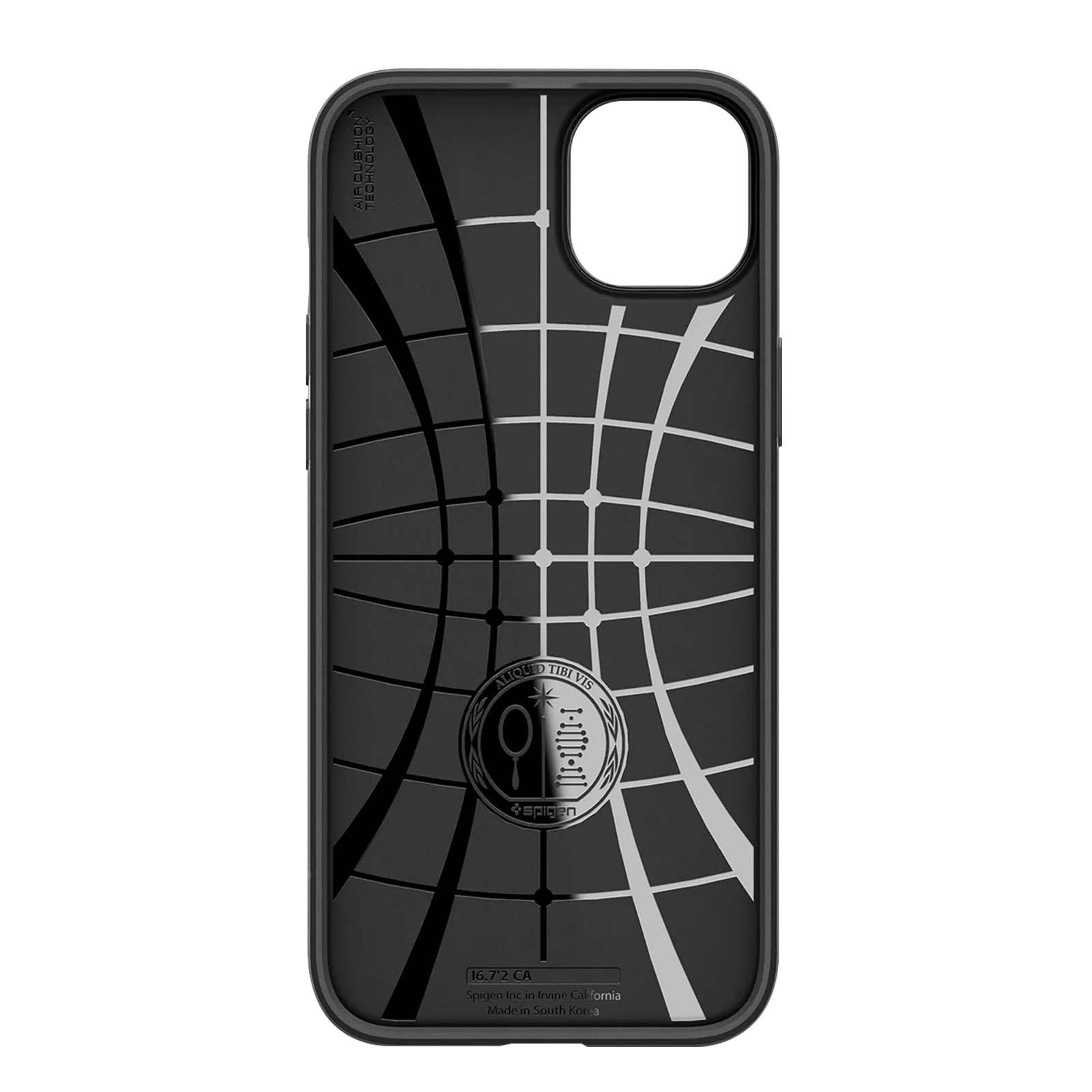 Custodia nera per telefono con design a fantasia e intaglio fotocamera. Marchio visibile.