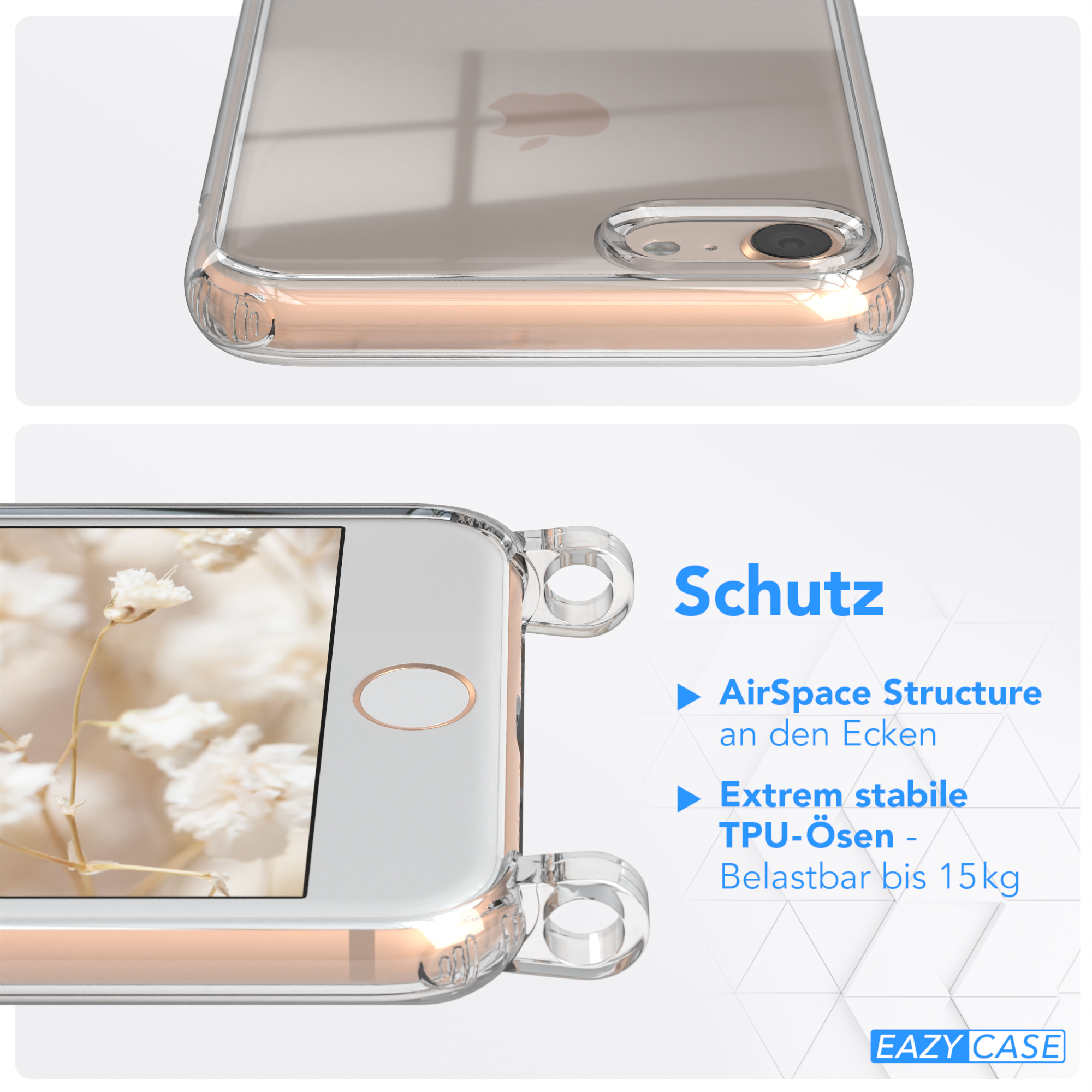 7 Schwarz CASE Kordel Grün EAZY Style, 2022 2020, mit iPhone / Umhängetasche, SE Apple, SE / Handyhülle 8, Boho / Transparente iPhone