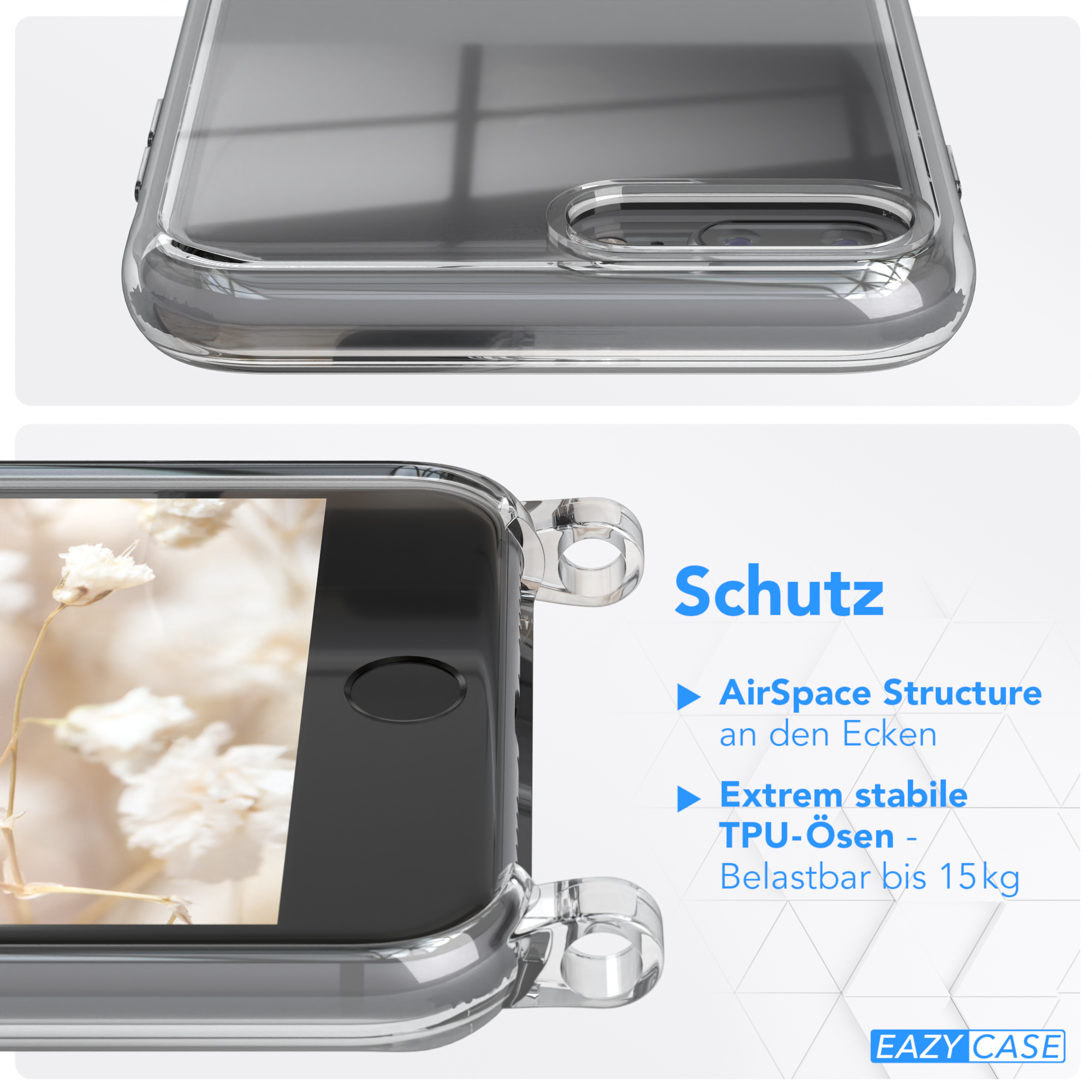 EAZY CASE mit Plus, Braun Handyhülle Transparente 7 8 Rot Umhängetasche, Plus / Boho Kordel / Style, Apple, iPhone