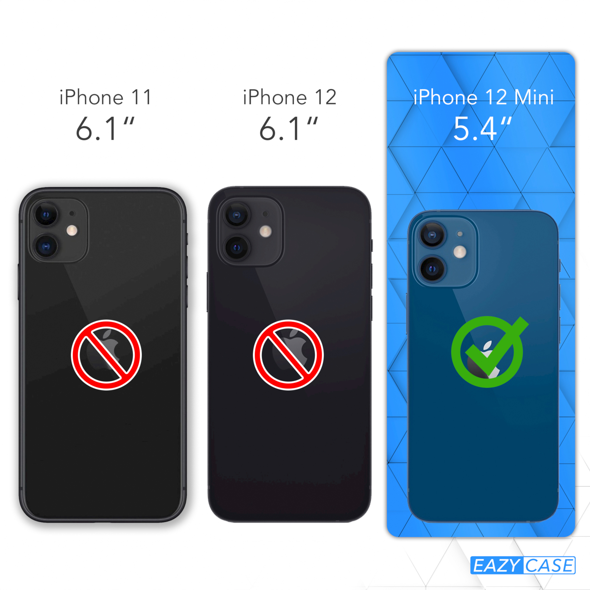 EAZY CASE Transparente Handyhülle Mini, Boho Style, Blau iPhone mit Apple, / 12 Weiß Kordel Umhängetasche