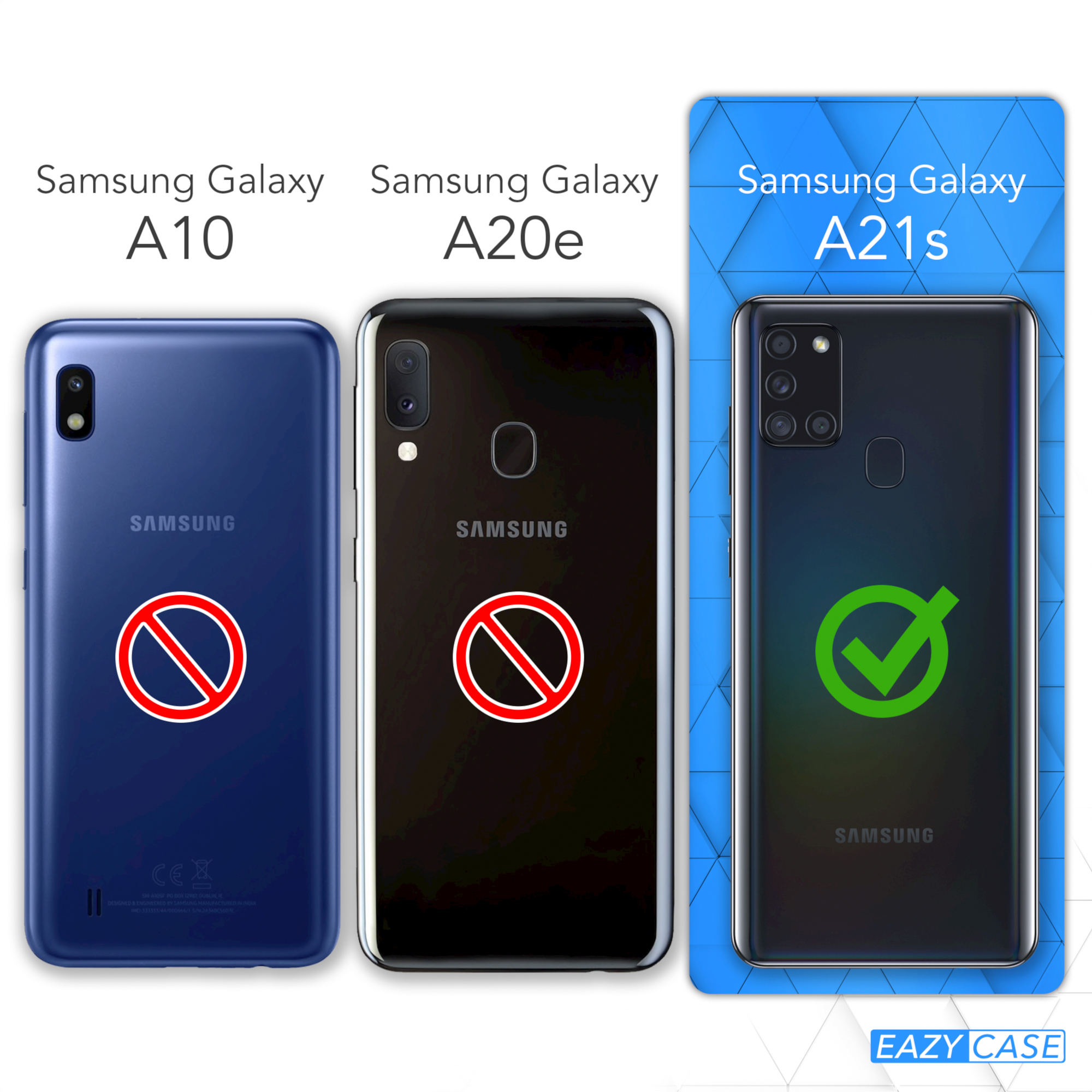 CASE Galaxy Samsung, mit A21s, Transparente Kordel Style, Weiß Blau / EAZY Umhängetasche, Handyhülle Boho