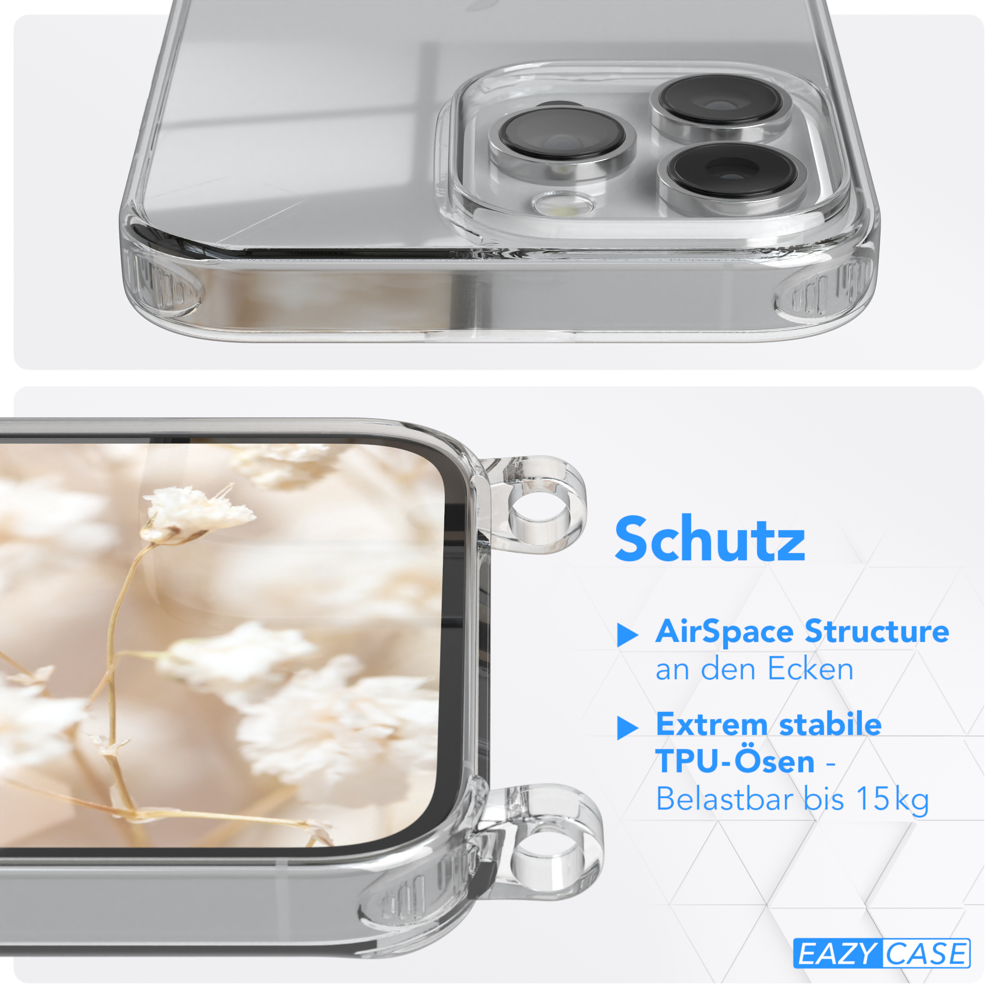 EAZY CASE Transparente Pro Braun Style, 14 Handyhülle Umhängetasche, Mix iPhone Max, mit Boho Apple, Kordel