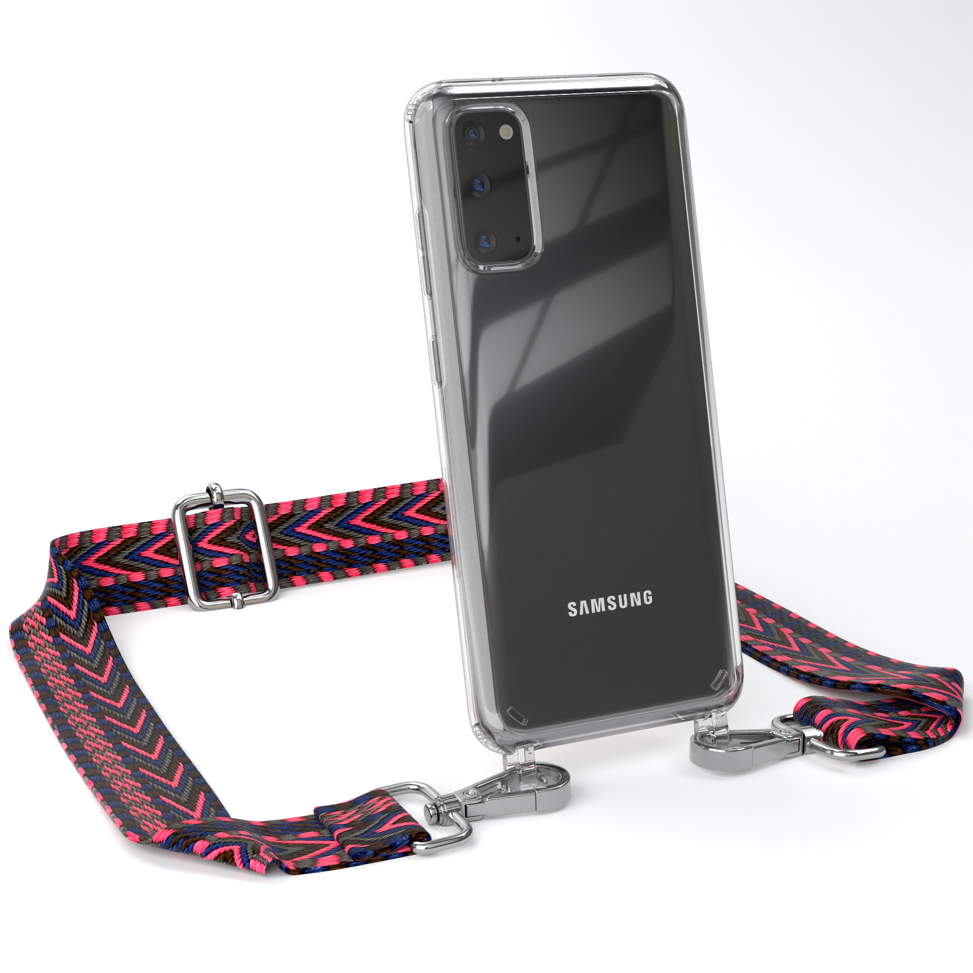 Blau Transparente Samsung, CASE Umhängetasche, Boho / S20, EAZY Pink Style, mit Handyhülle Galaxy Kordel